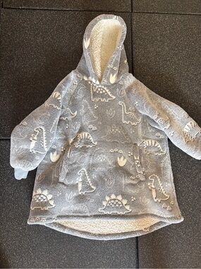 Glow- In-The-Dark Hooded Kids Dino Pullover Jacket - Gray